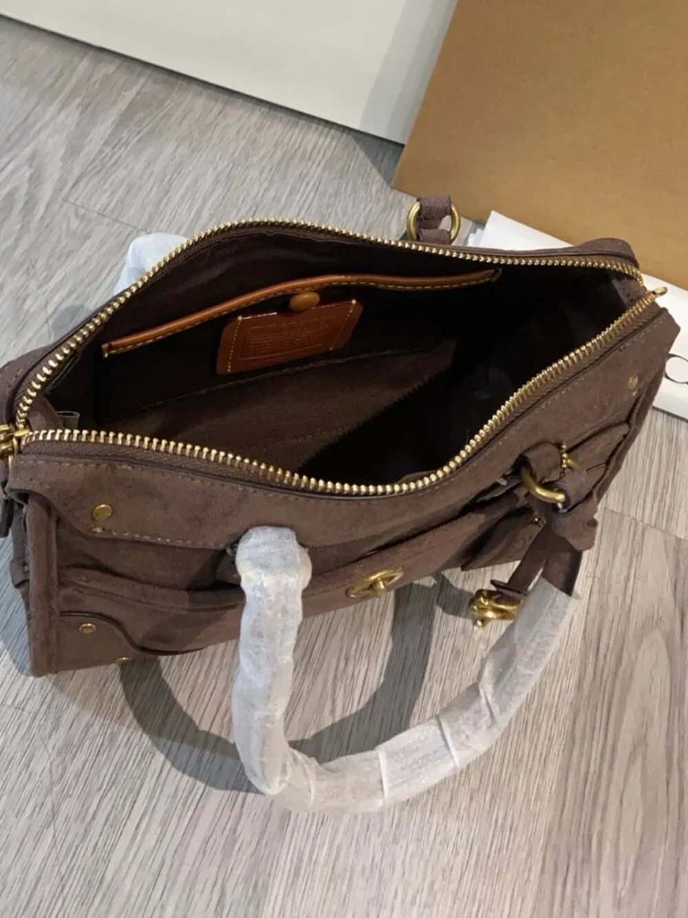 Coach Rhyder satchel In Brown Suede